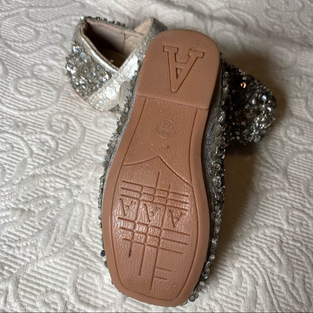 HSHTX sequin princess leather silver ballet flats with hook and loop ankle strap - Picture 7 of 10